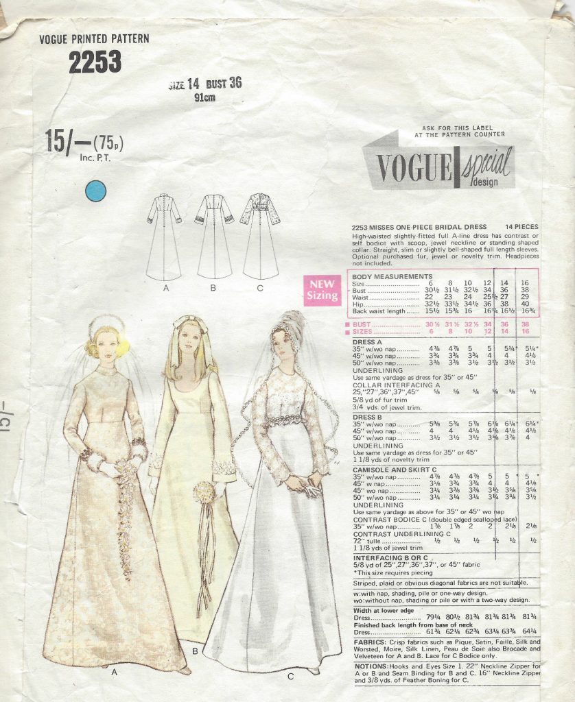 1970 Vintage VOGUE Sewing Pattern WEDDING BRIDAL DRESS B36" (1495 ...