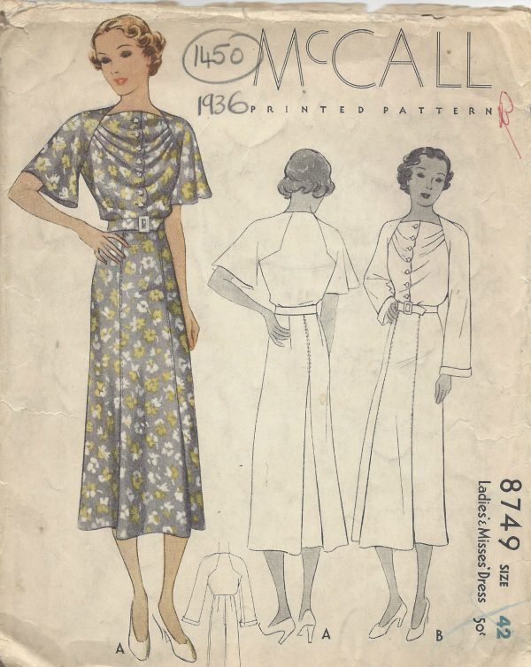 1936-Vintage-Sewing-Pattern-B42-DRESS-1450-261954772784