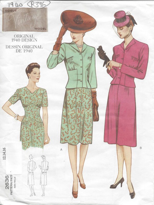 1940-Vintage-VOGUE-Sewing-Pattern-JACKET-DRESS-B34-36-38-R396-251142636074