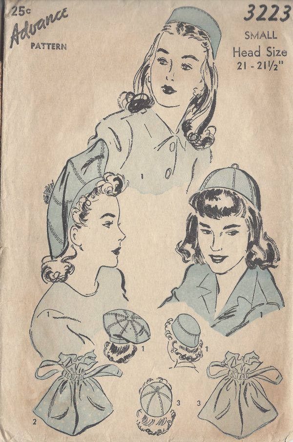 1940s-Vintage-Sewing-Pattern-S21-21-12-HAT-BAG-BEANIE-1029-251290975994