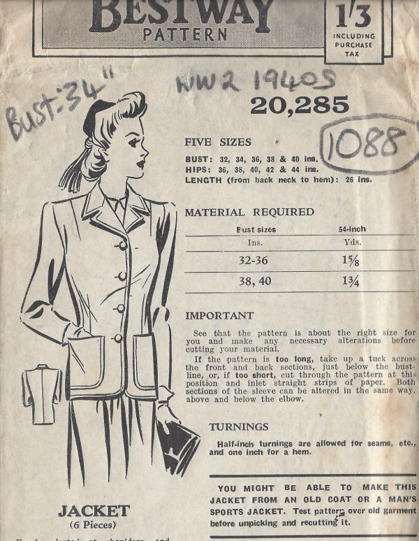 1940s-WW2-Vintage-Sewing-Pattern-B34-JACKET-1088-251331330654