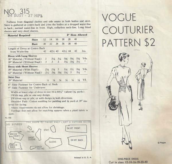 1940s-WW2-Vintage-VOGUE-Sewing-Pattern-B34-DRESS-1610-262386419314-2