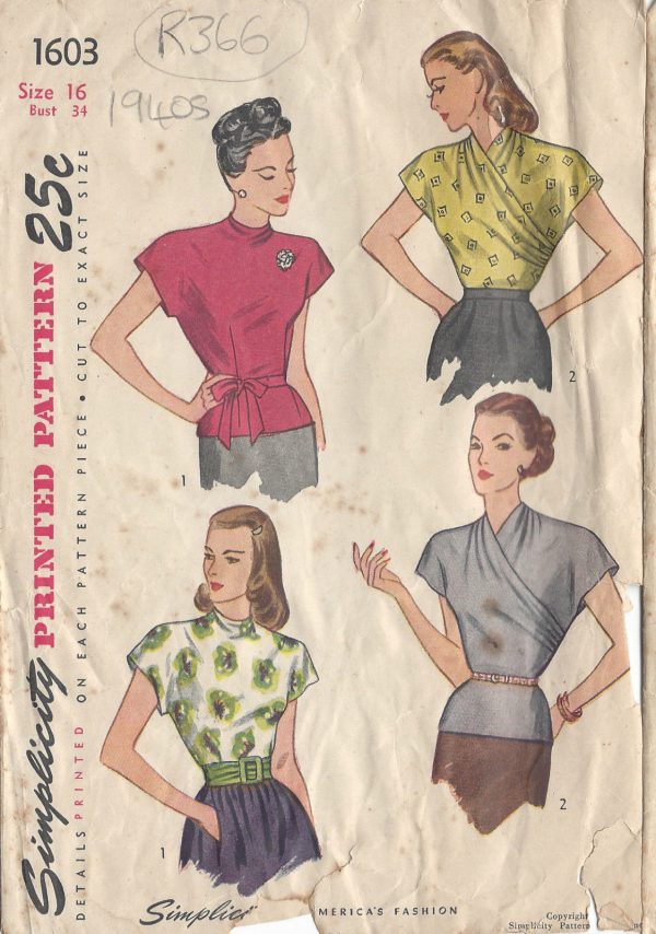 1945-Vintage-Sewing-Pattern-BLOUSE-B34-R366-251143062854