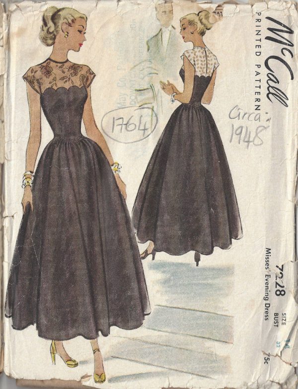1948-Vintage-Sewing-Pattern-B32-EVENING-DRESS-1764-262783276404