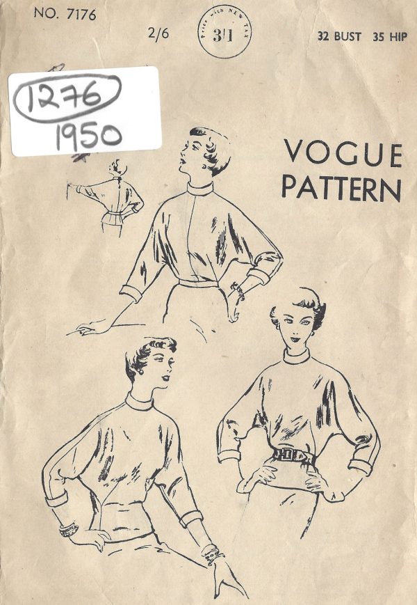 1950-Vintage-VOGUE-Sewing-Pattern-BLOUSE-B32-1276-251563934924