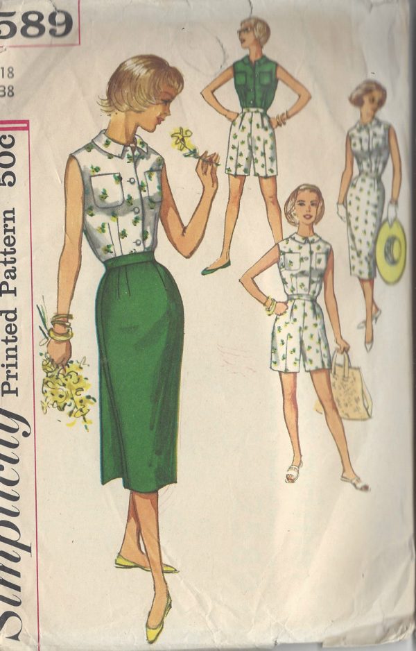 1950s-Vintage-Sewing-Pattern-B38-W30-SKIRT-BLOUSE-SHORTS-R706-251174288544