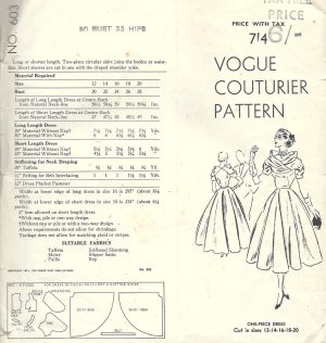 1951 Vintage VOGUE Sewing Pattern B30in DRESS (1428) By Vogue 603 - The ...