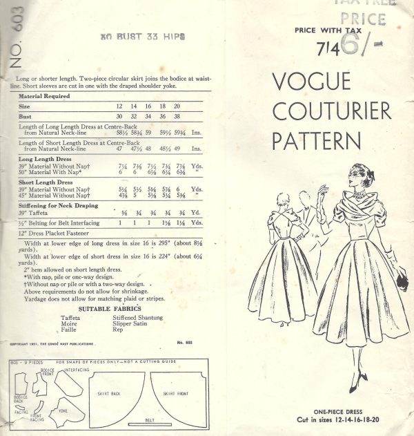1951-Vintage-VOGUE-Sewing-Pattern-B30-DRESS-1428-261895324454-2