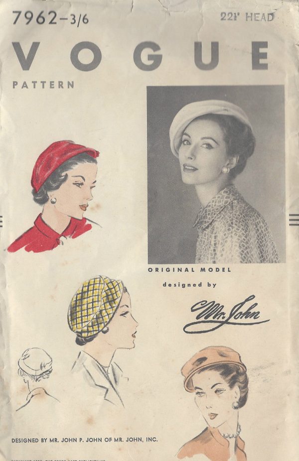 1953-Vintage-VOGUE-Sewing-Pattern-HAT-S22-12-R587-By-Mr-John-251144436974