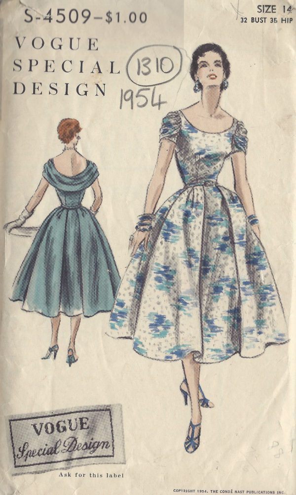 1954-VOGUE-Vintage-Sewing-Pattern-B32-DRESS-1310-261546171814