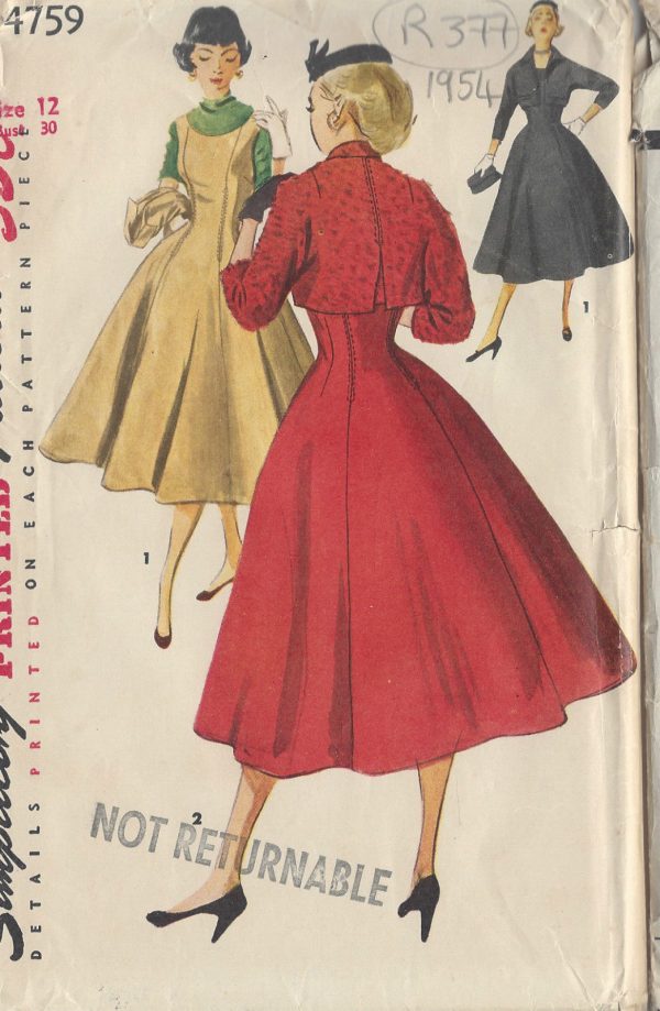 1954-Vintage-Sewing-Pattern-B30-DRESS-JACKET-R377-251157930164