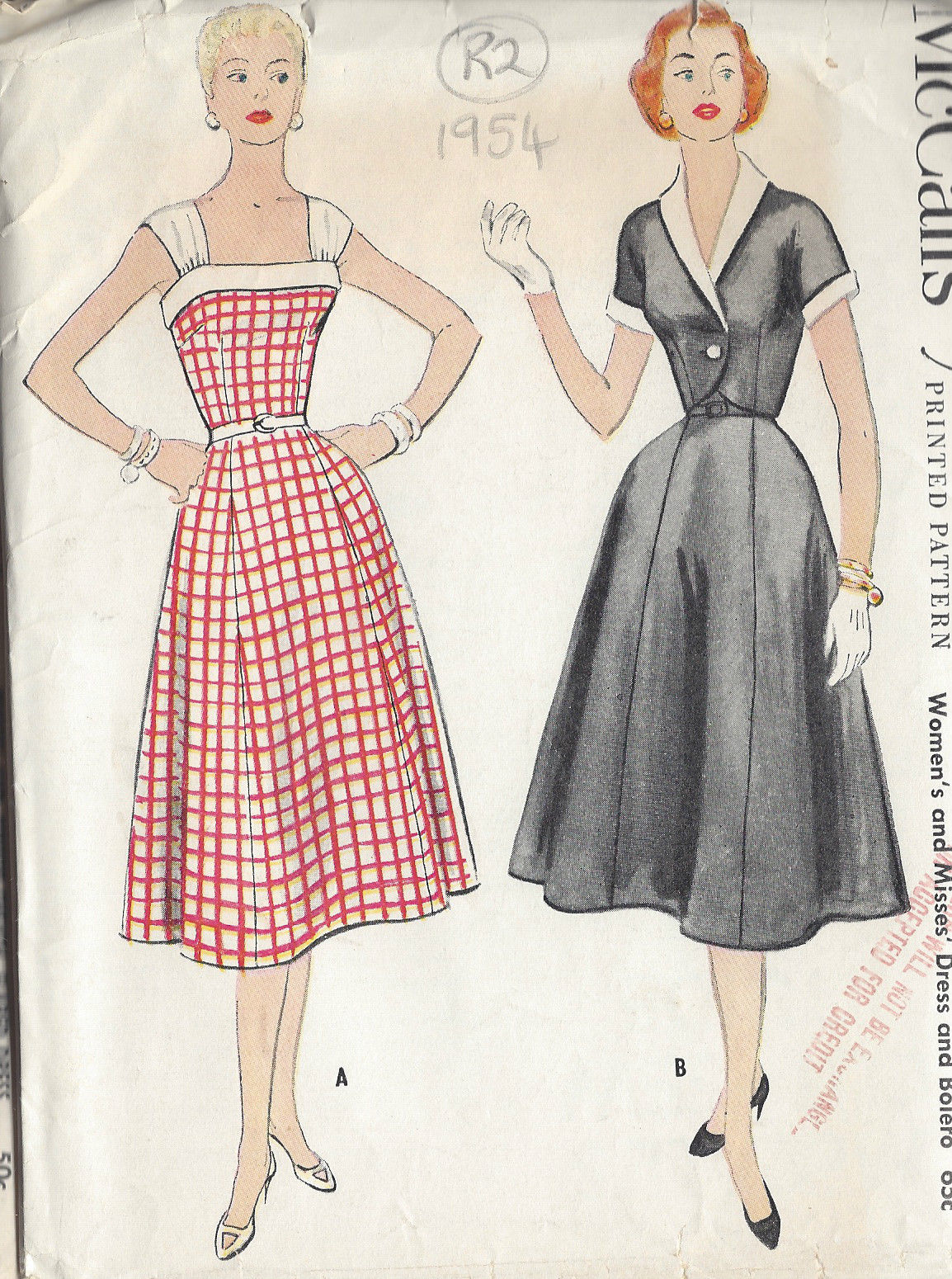 1954 Vintage Sewing Pattern B34 DRESS & BOLERO JACKET (R2) - The Vintage  Pattern Shop