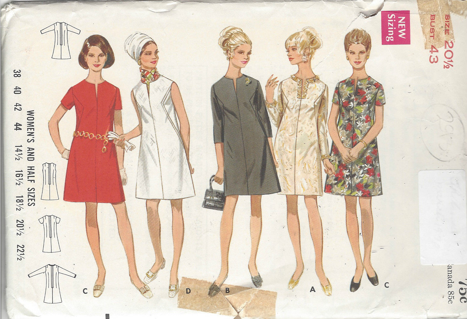 1960s Vintage Sewing Pattern B43 DRESS (R690) - The Vintage Pattern Shop