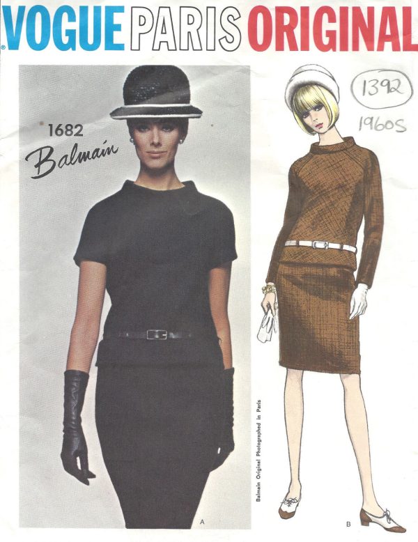 1960s-Vintage-VOGUE-Sewing-Pattern-B32-ONE-PIECE-DRESS-1392-By-BALMAIN-251817624784
