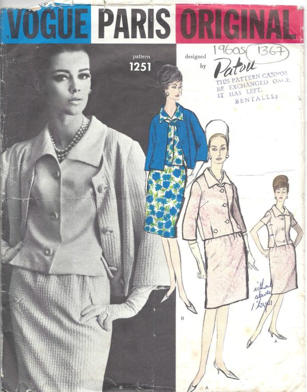 1960s-Vintage-VOGUE-Sewing-Pattern-B32-SUIT-JACKET-SKIRT-BLOUSE-1367-By-Patou-251777252834