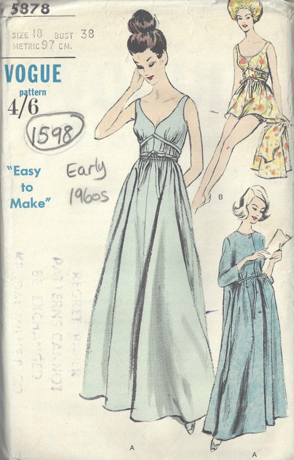 1960s-Vintage-VOGUE-Sewing-Pattern-B38-NIGHTGOWN-PEIGNOIR-CAP-PANTIES-1598-262352015824