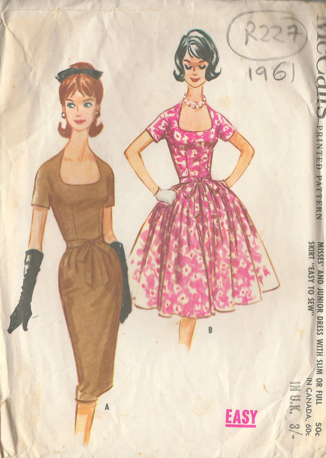 1961 Vintage Sewing Pattern B36in DRESS (R227) - The Vintage