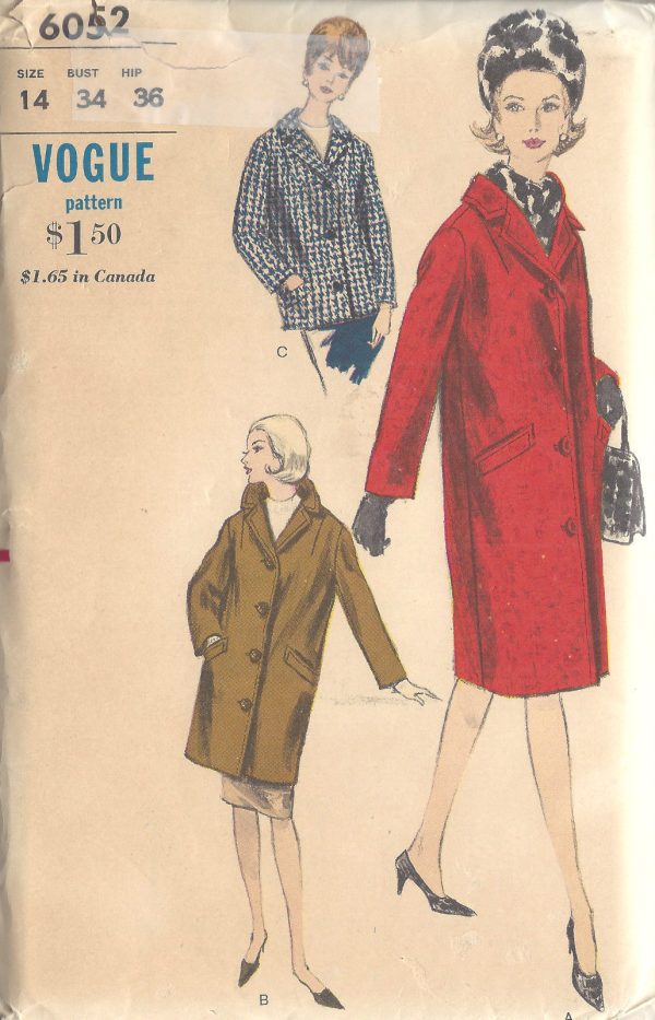 1963 Vintage VOGUE Sewing Pattern CHESTERFIELD COAT B34in (1539) By ...