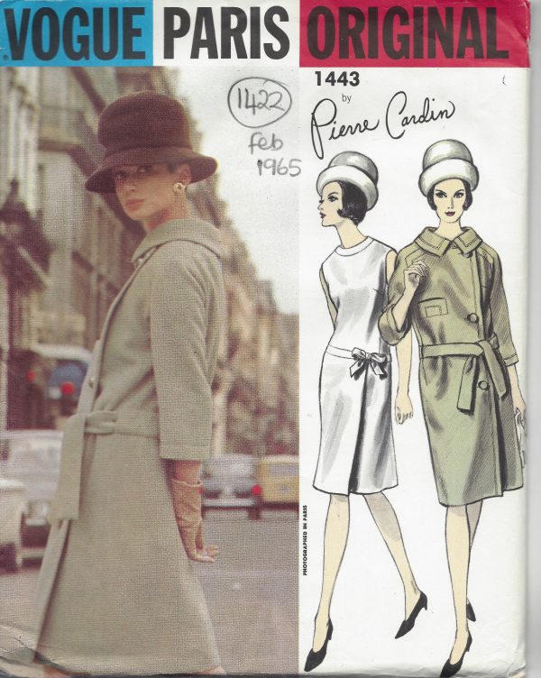 1965-Vintage-VOGUE-Sewing-Pattern-COAT-DRESS-B32-1422R-Pierre-Cardin-261940459824