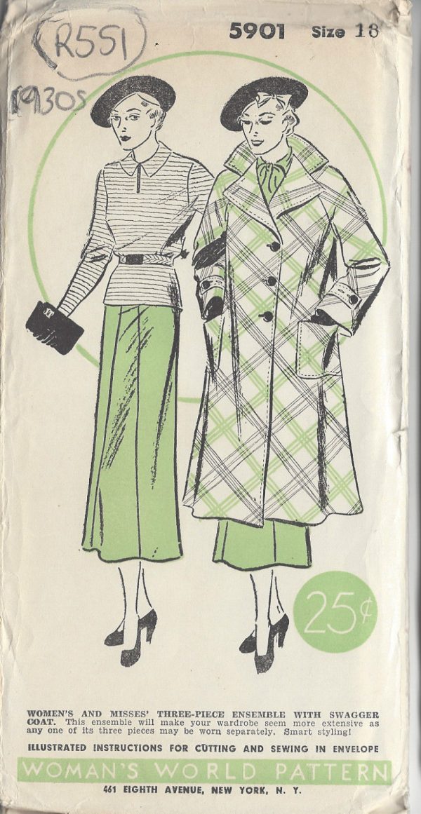 1930s-Vintage-Sewing-Pattern-B36-SWAGGER-COAT-SKIRT-BLOUSE-R551-251150990365