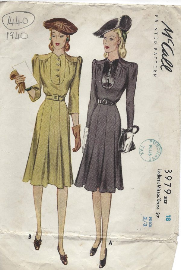 1940-WW2-Vintage-Sewing-Pattern-B36-DRESS-1440-261941895115