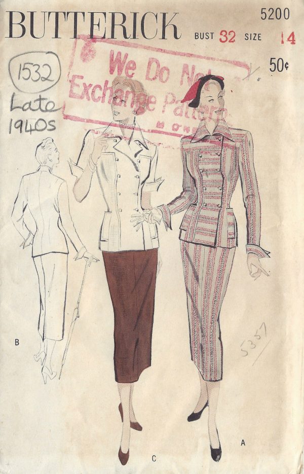 1940s-Vintage-Sewing-Pattern-B32-TWO-PIECE-DRESS-SUIT-1532R-252117364675