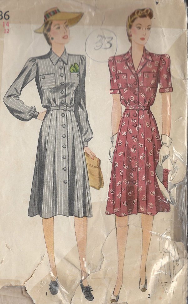 1940s-Vintage-Sewing-Pattern-DRESS-B32-33-251149356225