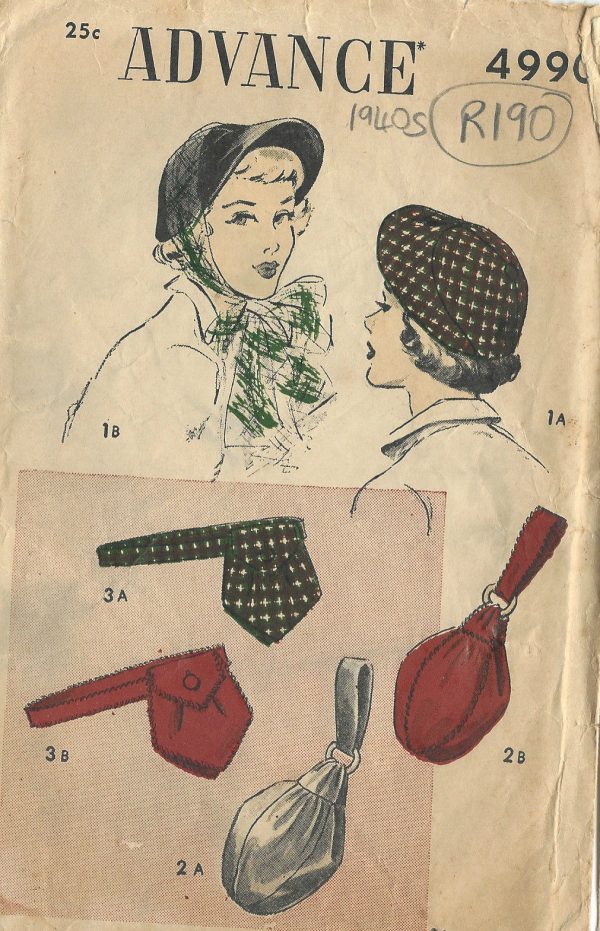 1940s-Vintage-Sewing-Pattern-HAT-BAG-R190-251143654925