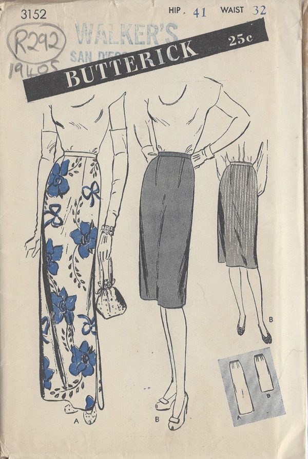 1940s Vintage Sewing Pattern SKIRT W32