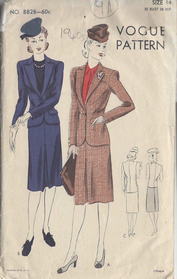 1940s-Vintage-VOGUE-Sewing-Pattern-B32-SUIT-SKIRT-JACKET-91-251149219215