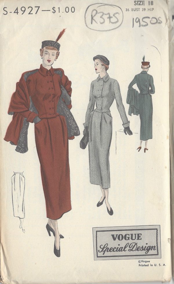 1940s-Vintage-VOGUE-Sewing-Pattern-B36-SUIT-JACKET-SKIRT-STOLE-R375-251157932685