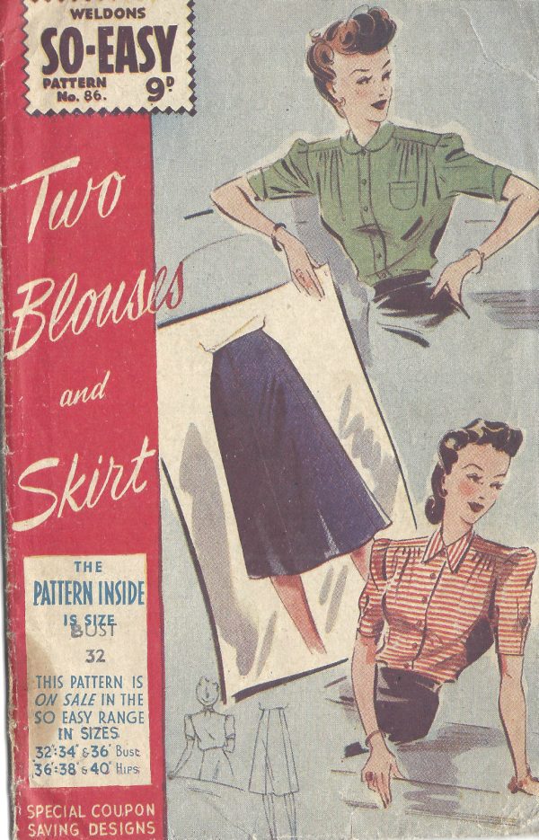 1940s-WW2-Vintage-Sewing-Pattern-B32-BLOUSE-SKIRT-1362R-251737192265