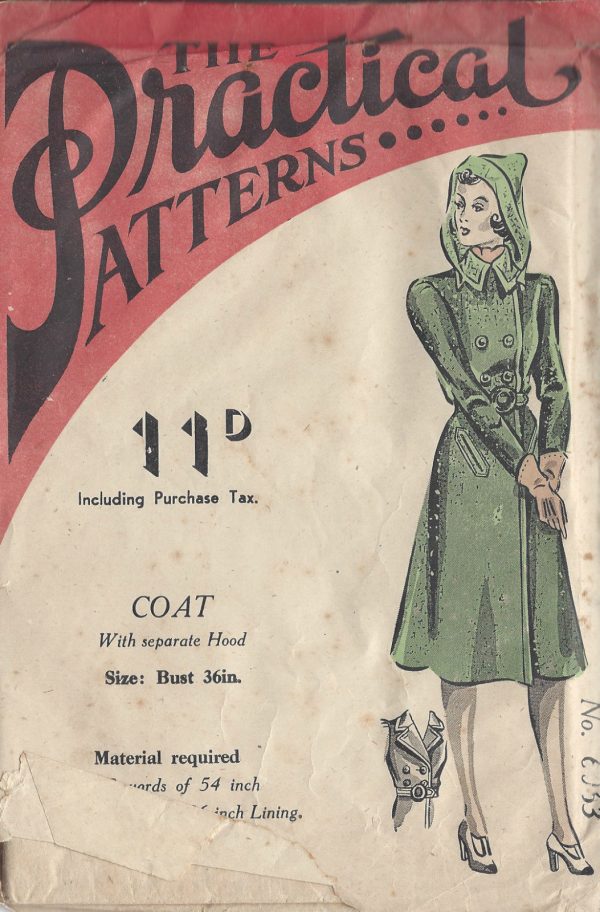 1941-Vintage-Sewing-Pattern-B36-COAT-SEPEARATE-HOOD-R633-251166732275