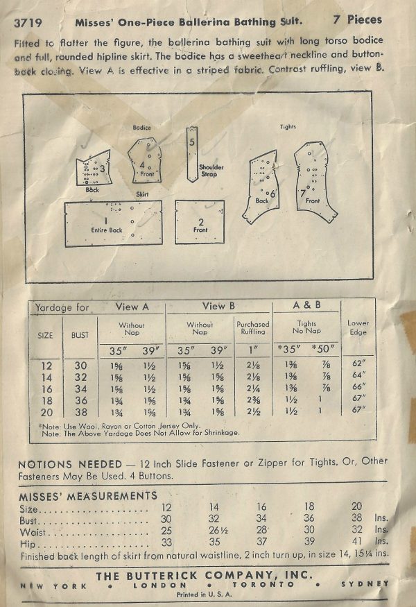 1941-WW11-Vintage-Sewing-Pattern-B32-BALLERINA-BATHING-SUIT-1817-252880100825-2
