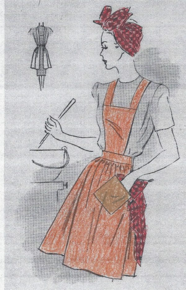 1943-Vintage-Sewing-Pattern-ONE-SIZE-APRON-SCARF-POT-HOLDER-R35-251324442885