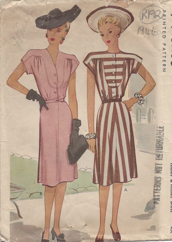 1944-Vintage-Sewing-Pattern-B34-DRESS-R192-251157383385