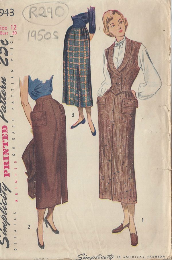 1950s-Vintage-Sewing-Pattern-B30-W25-SKIRT-WESKIT-R290-251162237645