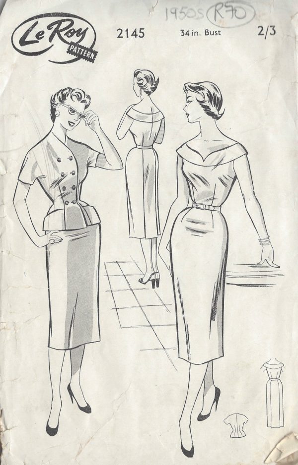 1950s-Vintage-Sewing-Pattern-B34-DRESS-JACKET-R70-251173236885