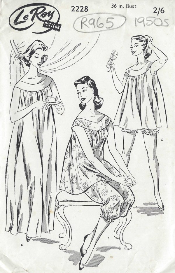 1950s-Vintage-Sewing-Pattern-PYJAMAS-NIGHTDRESS-B36-W30-R965-251269978395