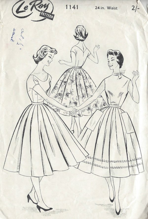 1950s-Vintage-Sewing-Pattern-SKIRT-W24-1001-251280173445