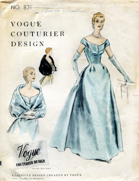 1954-Vintage-VOGUE-Sewing-Pattern-B32-DRESS-EVENING-DRESS-REVERSIBLE-CAPE-1750-252700315285