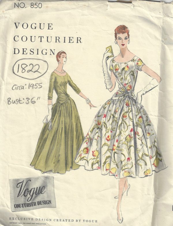 1955-Vintage-VOGUE-Sewing-Pattern-B36-ONE-PIECE-DRESS-1822-262945239315