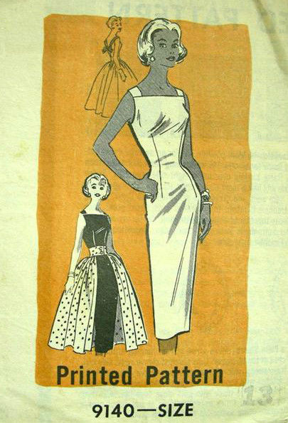 1957-Vintage-Sewing-Pattern-B35-WIGGLE-DRESS-OVERSKIRT-R759-Marian-Martin-251226547545