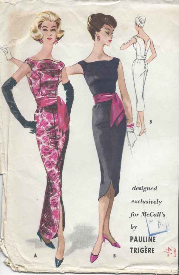 1959-Vintage-Sewing-Pattern-B36-WIGGLE-DRESS-R757-By-Pauline-Trigere-261905247965
