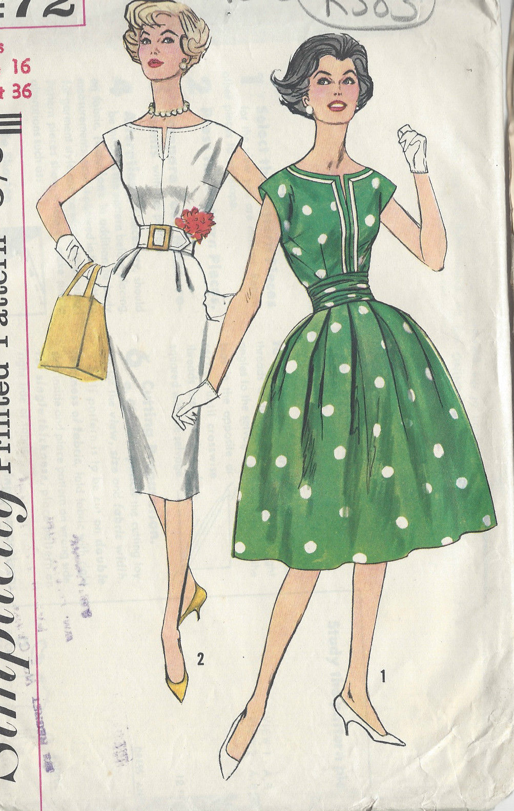1960 Vintage Sewing Pattern B36in DRESS (R383) - The Vintage Pattern Shop