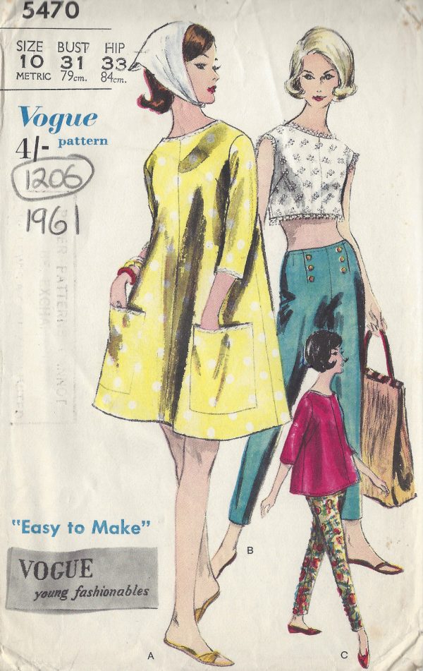 1961-Vintage-VOGUE-Sewing-Pattern-B31-DRESS-BLOUSE-PANTS-1206-251501683895