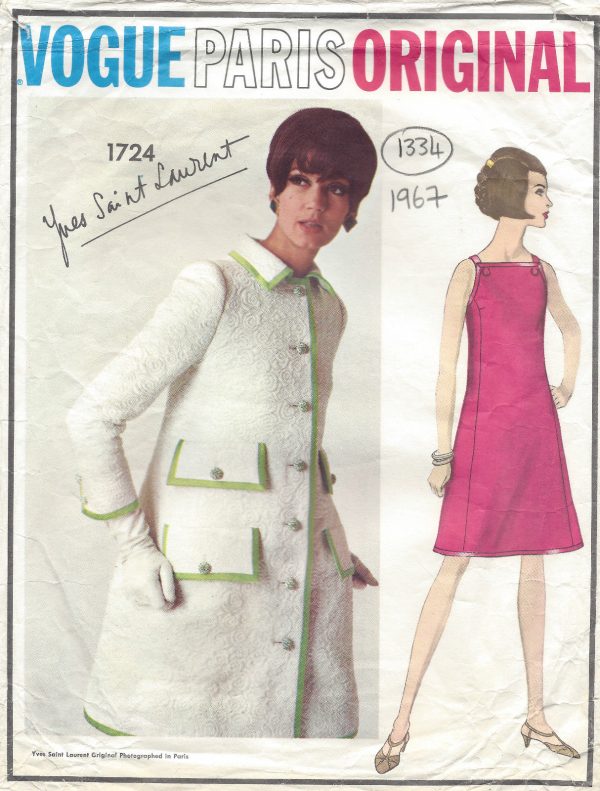 1967-Vintage-VOGUE-Sewing-Pattern-B36-DRESS-COAT-1334-By-YVES-SAINT-LAURENT-251677925895