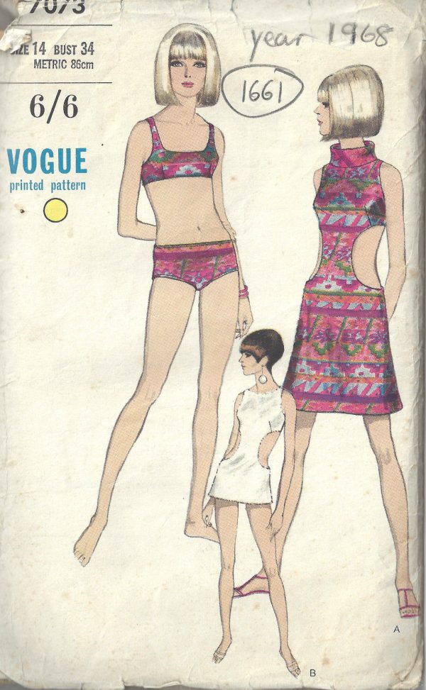 1968-Vintage-VOGUE-Sewing-Pattern-B34-SWIM-SUIT-COVERUP-DRESS-1661R-252433989075