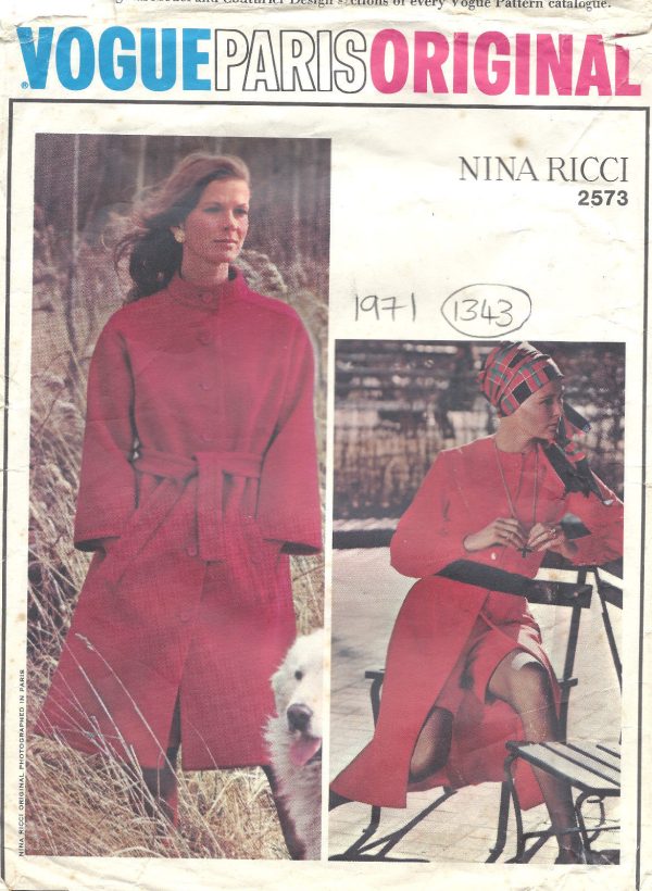 1971-Vintage-VOGUE-Sewing-Pattern-B34-COAT-SKIRT-PANTS-BLOUSE-1343-NINA-RICCI-251703246995
