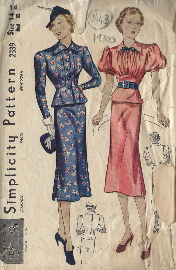 1930s-Vintage-Sewing-Pattern-B32-TWO-PIECE-DRESS-1443-252004941966